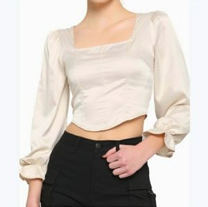 HOT TOPIC Cream Satin Corset Crop Long-Sleeve Top Size XL.NWT!